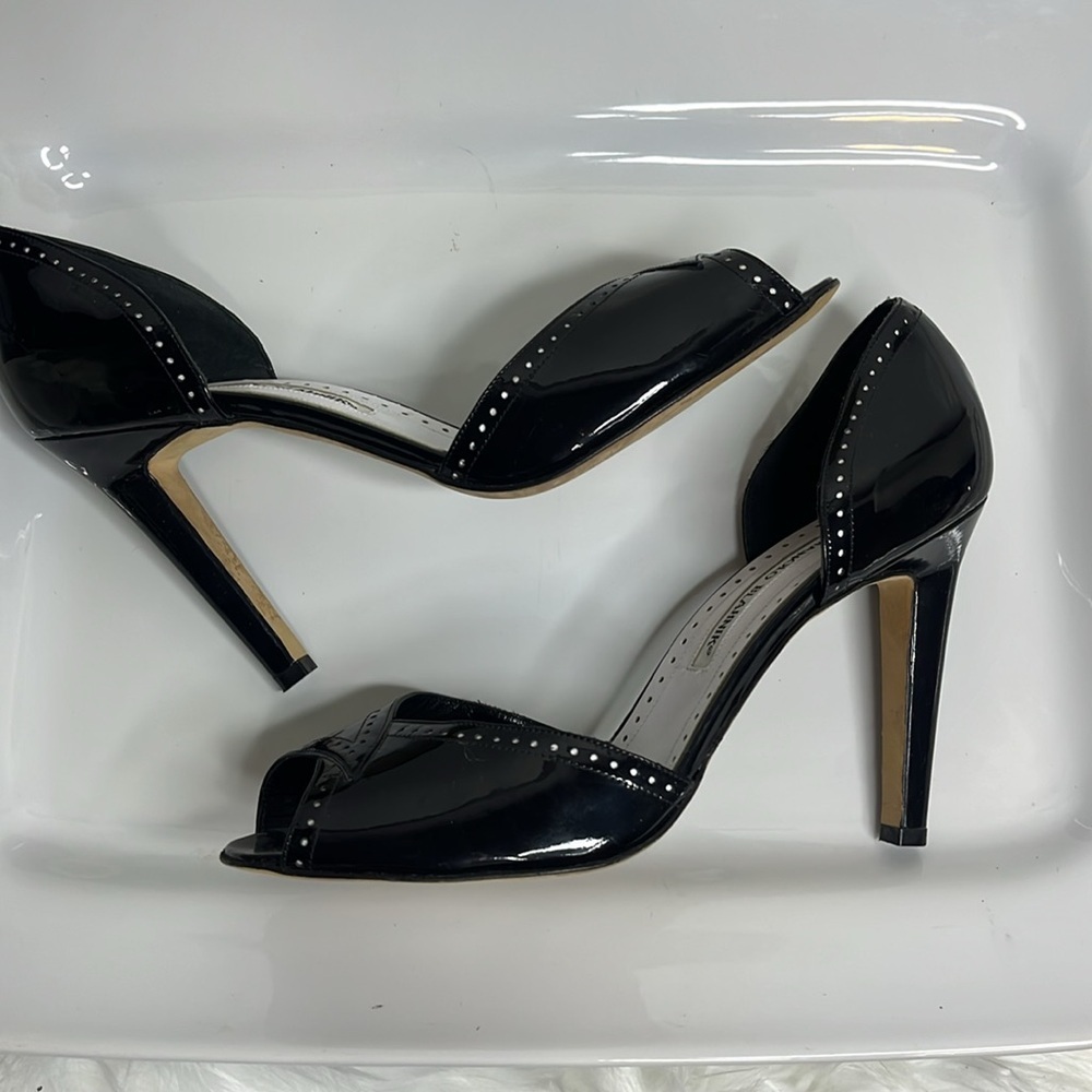 Manolo Blahnik Black Peep-Toe Heels - Picture 11 of 12